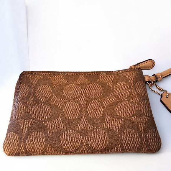Coach Signature PVC Wristlet – Khaki/Saddle 2 – EUC - Picture 5 of 9